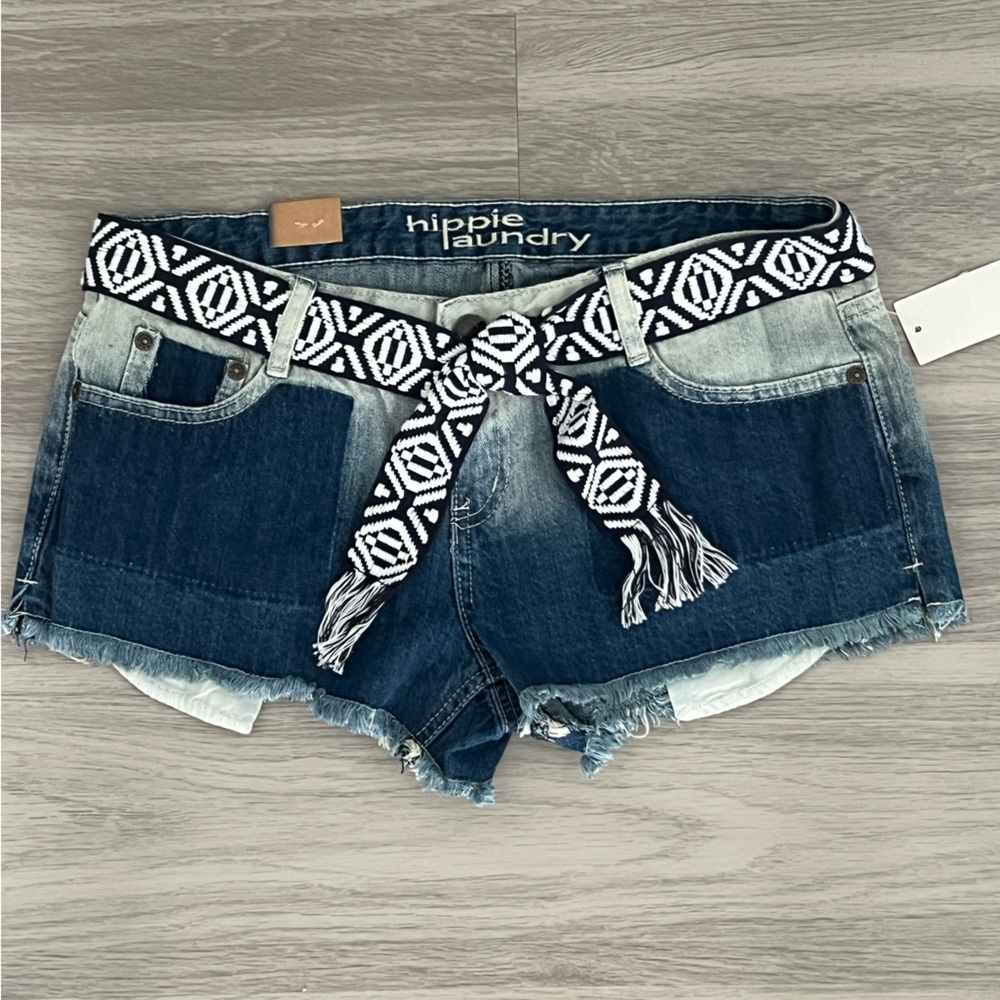 Hippie Laundry Denim Shorts with Patterned Belt